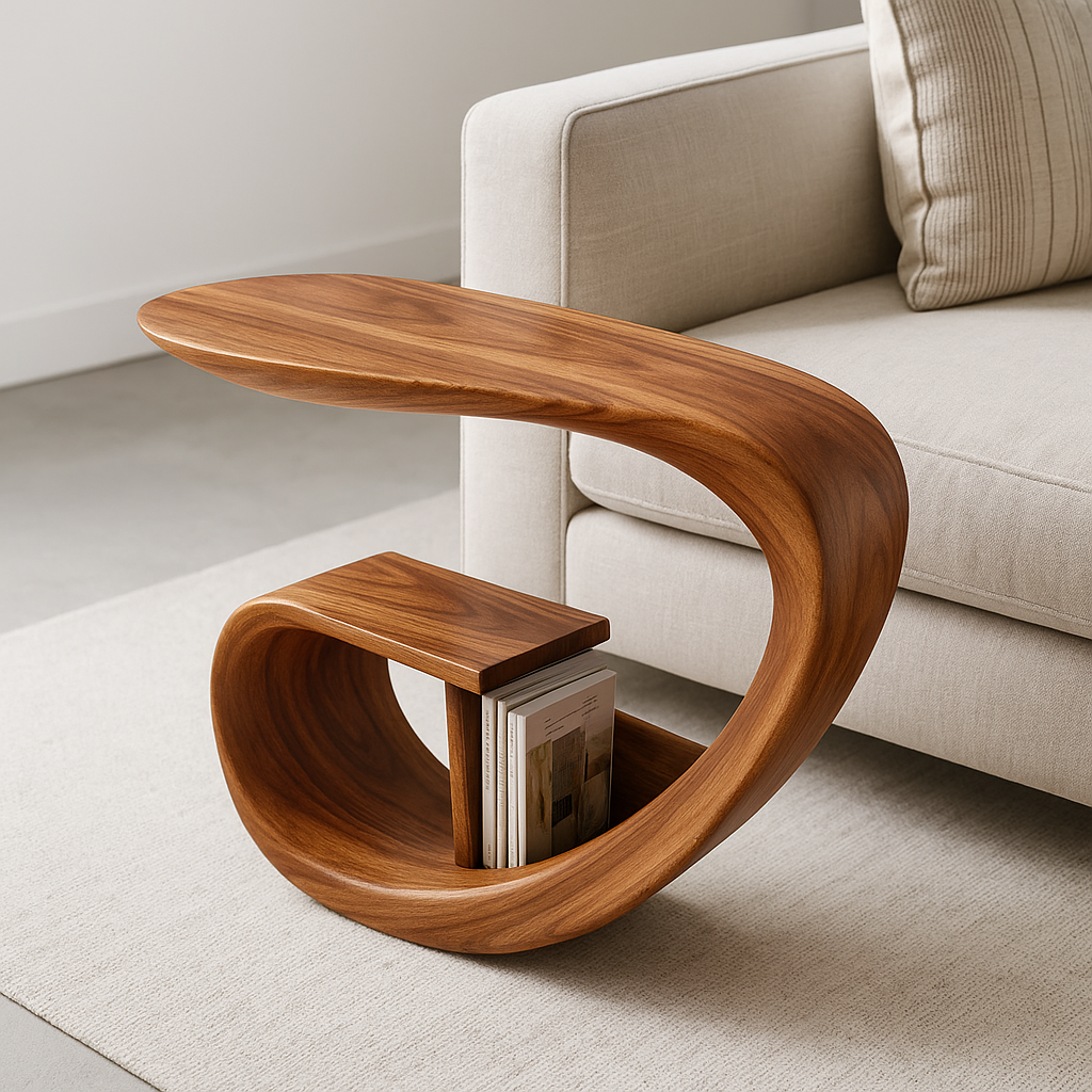 Solid Wood Sofa Armrest Table with Storage Shelf Modern Couch Side Table