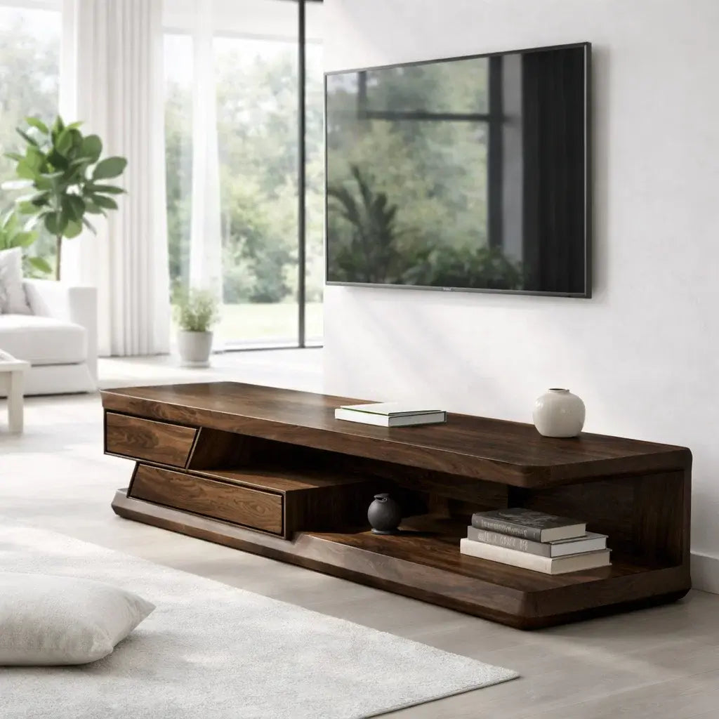 Solid Wood TV Cabinet Modern Low Profile Media Console Kitchnce