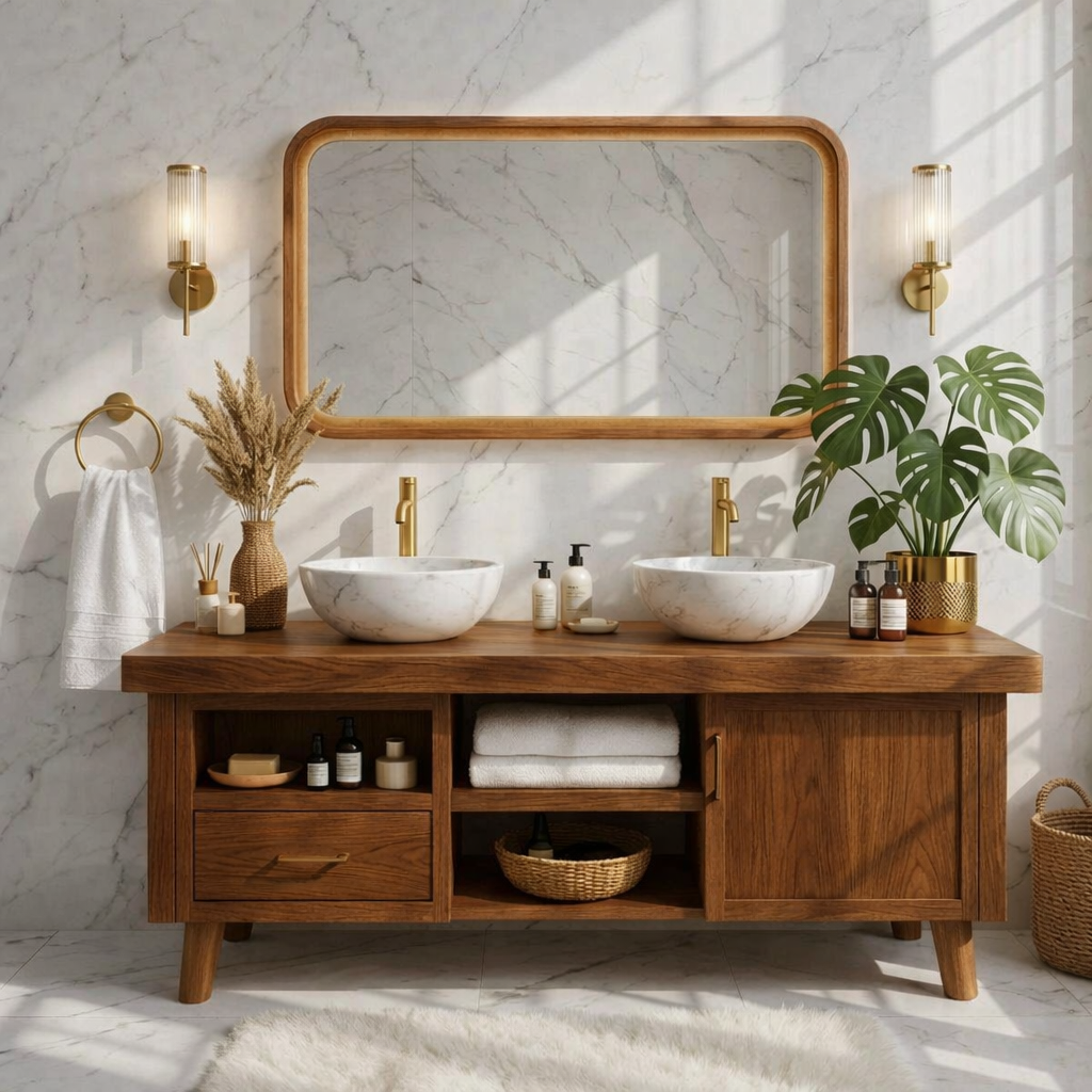 Elegant Modern Wooden Bathroom Vanity with Double Sink Design Kitchnce