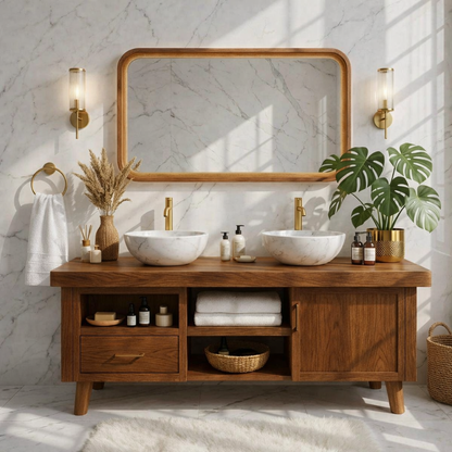 Elegant Modern Wooden Bathroom Vanity with Double Sink Design Kitchnce