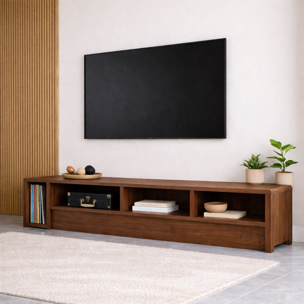 Mid Century Solid Wood TV Stand Long Low Profile Media Console Entertainment Unit Kitchnce
