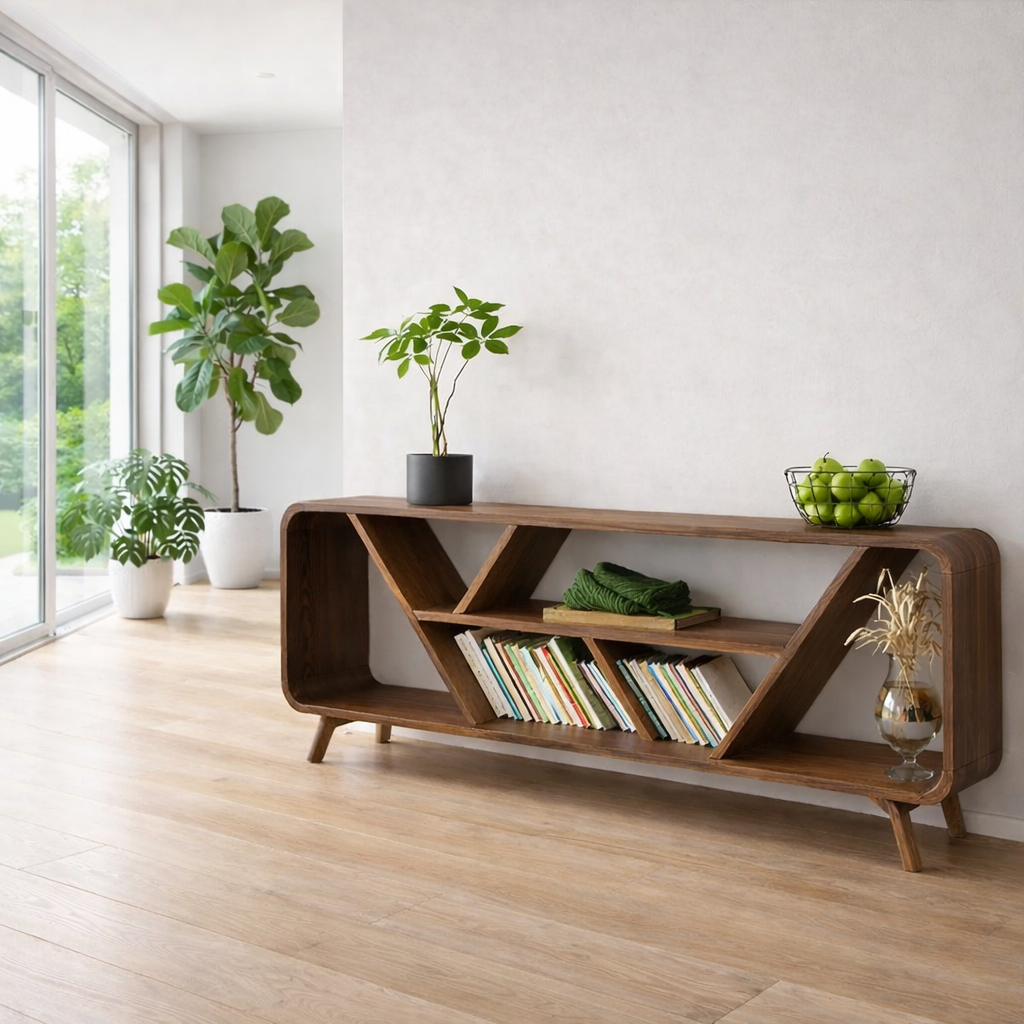 Open Shelf Sideboard Cabinet with Geometric Design – Modern Display Storage Console