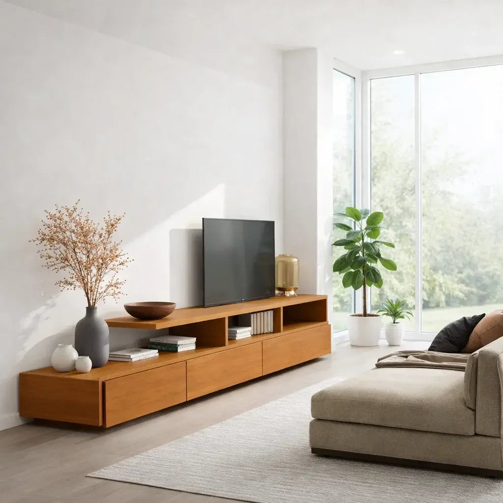 Solid Wood TV Cabinet with Open Shelf – Modern Walnut Media Console Kitchnce