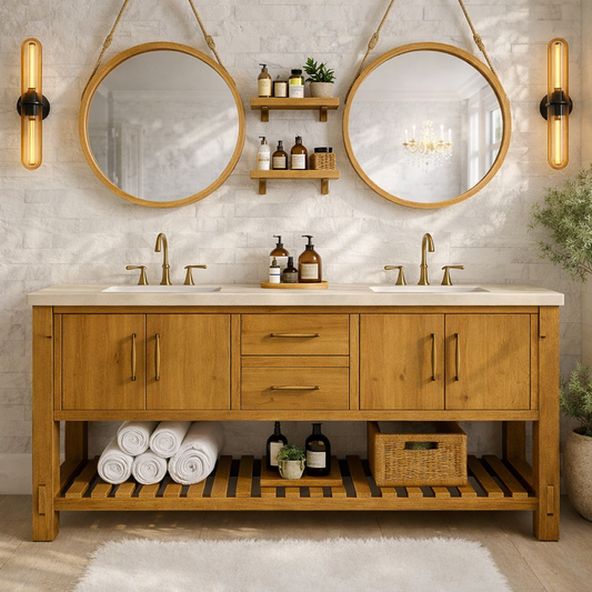 Rustic Double Bathroom Vanity Cabinet With Drawers And Storage Wood Vanity Base Kitchnce