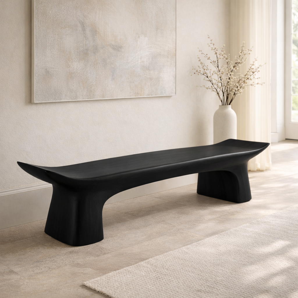 Modern Curved Entryway Bench Sculptural Hallway Seat Organic Minimalist Furniture