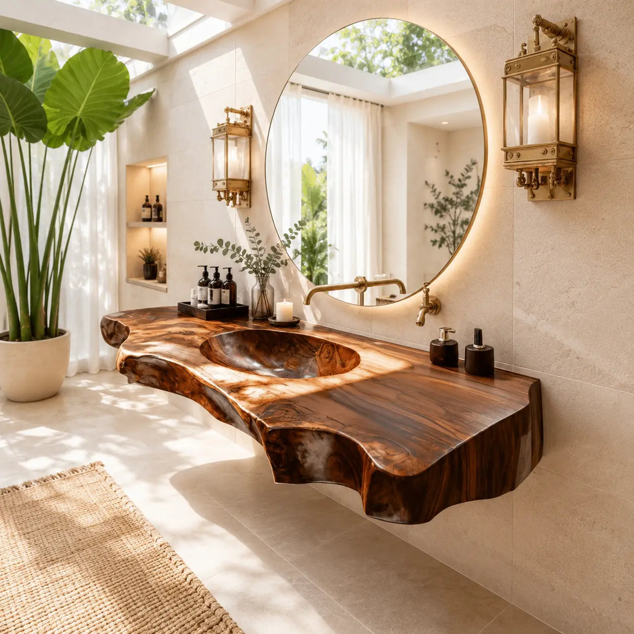 Luxury Live Edge Wood Sink Vanity | Wide Slab Solid Wood Floating Bathroom Kitchnce
