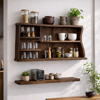 Solid Wood Kitchen Cabinet Shelf – Modern Wall Mounted Open Storage Rack Kitchnce