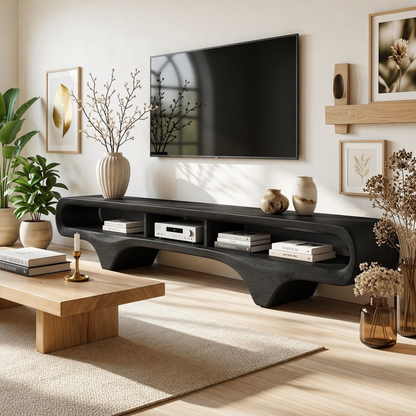 Organic Curved TV Console, Sculptural Media Stand for Luxury Sophisticated Interiors