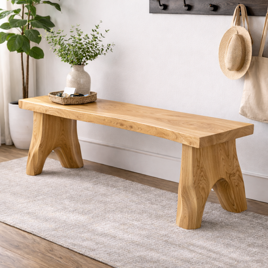 Live Edge Solid Wood Entryway Bench | Organic Design with Unique Legs Kitchnce