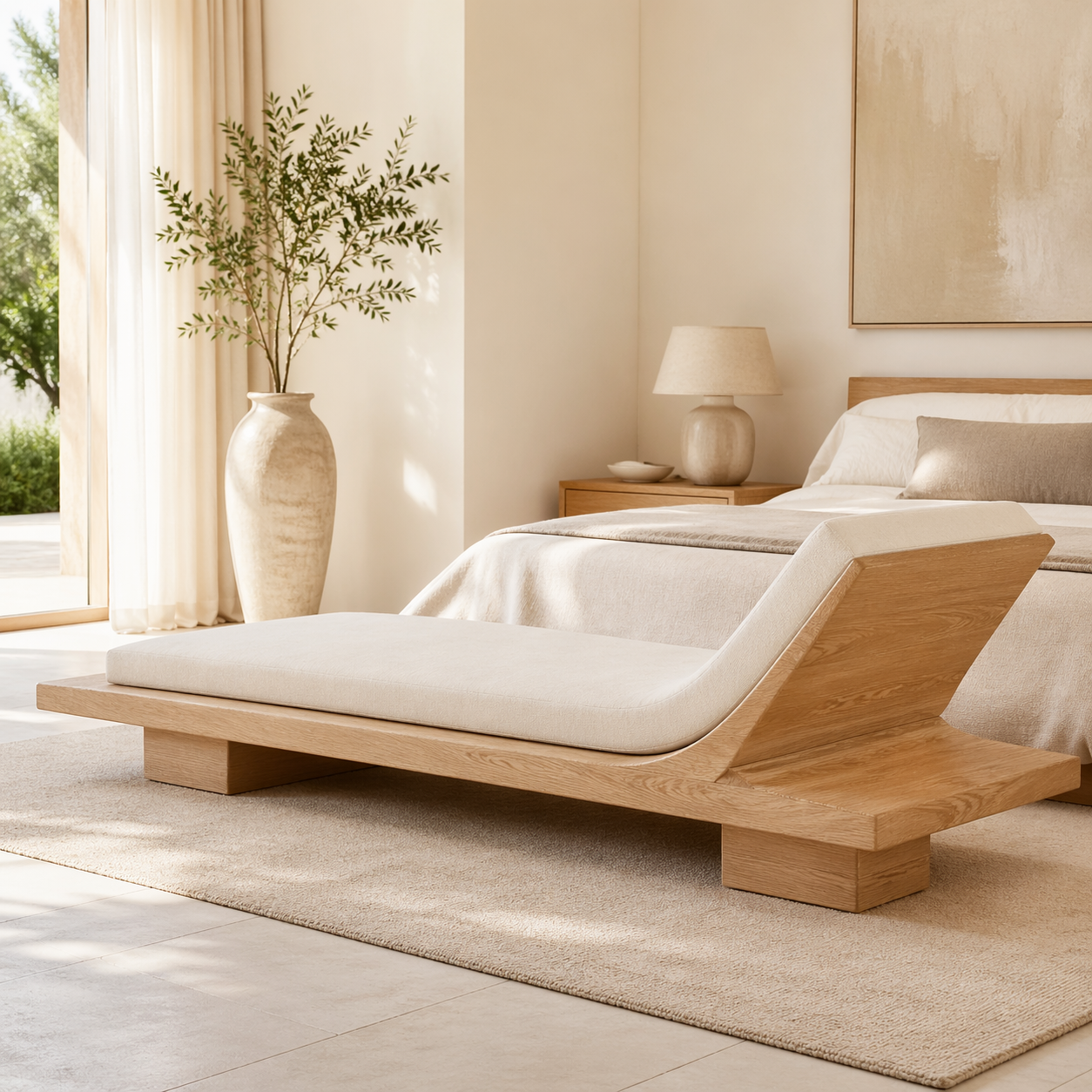 Modern Minimalist Chaise Lounge Daybed with Cushion for Bedroom Reading Nook