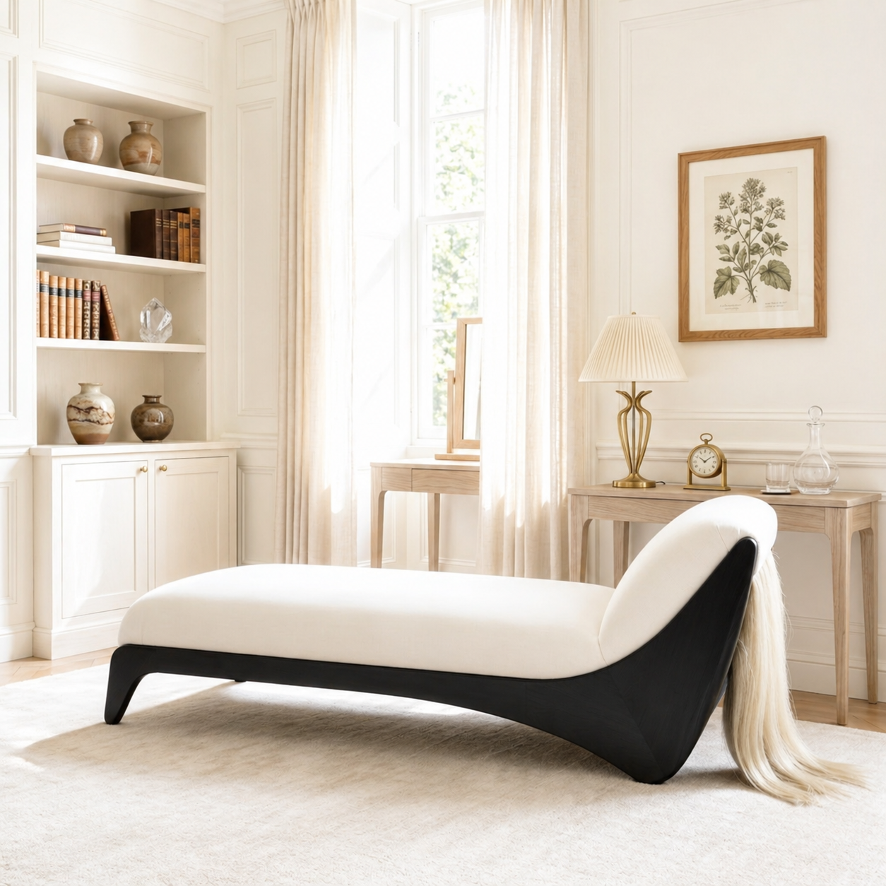 Curved Upholstered Daybed With Arched Backrest, White Cushion, Bedroom Chaise Lounge