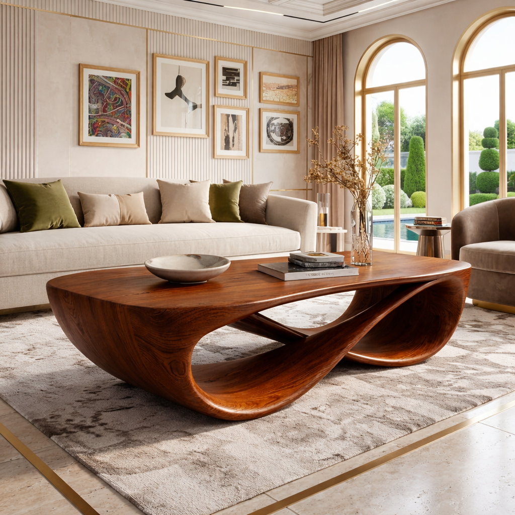 Elegant Wooden Coffee Table with Stylish Curved Design