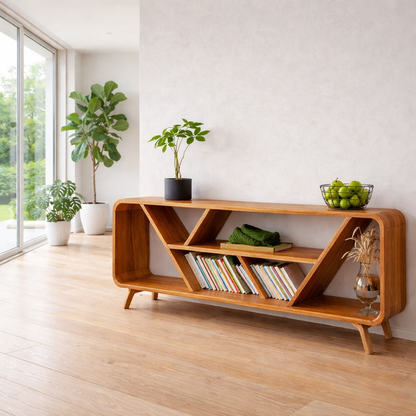 Open Shelf Sideboard Cabinet with Geometric Design – Modern Display Storage Console