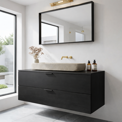 Modern Solid Wood Bathroom Vanity with Floating Drawers and Minimalist Design