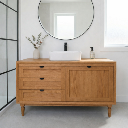 Solid Wood Bathroom Vanity with Drawers & Cabinet – Minimal Modern