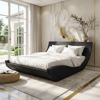 Modern Curved Platform Bed Frame, Luxury Minimalist Bedroom Furniture Design