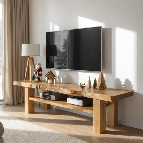 Live Edge Solid Wood TV Stand Rustic Wood Media Console Modern Entertainment Center Kitchnce