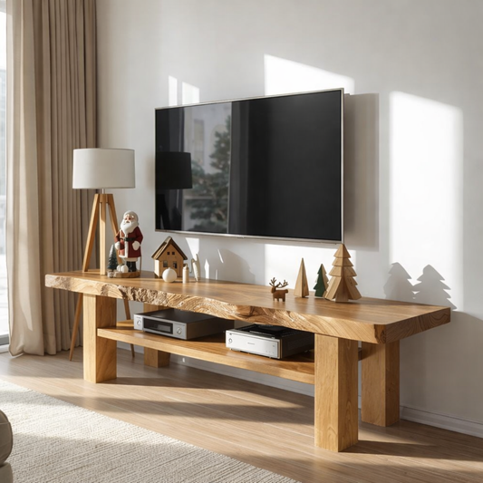 Live Edge Solid Wood TV Stand Rustic Wood Media Console Modern Entertainment Center Kitchnce