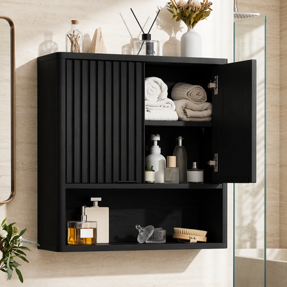 Floating Bathroom Cabinet, Modern Fluted Wall Mounted Vanity Storage Organizer Unit