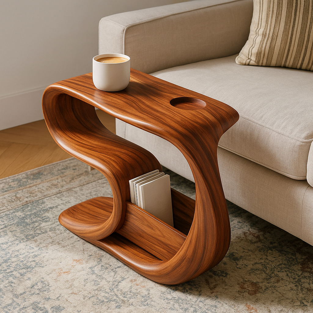 Solid Wood Sofa Armrest Table with Cup Holder and Magazine Storage Side Table