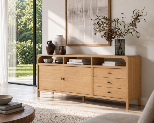 Modern Solid Wood Console Sideboard – Walnut Storage Cabinet for Living Room