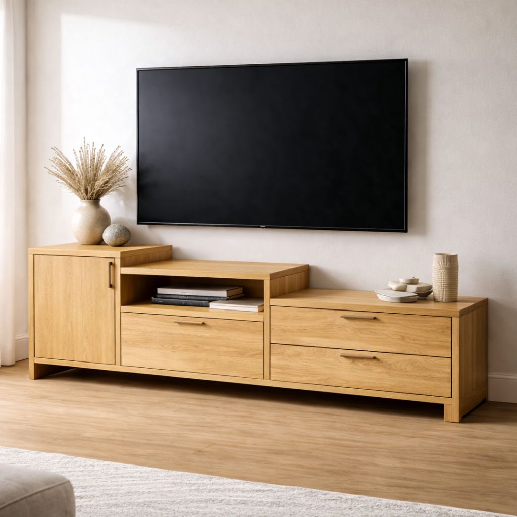 Modern Solid Wood TV Console with Drawers and Cabinet Storage