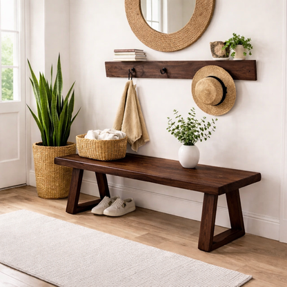 Solid Wood Entryway Bench with Storage | Rustic Modern Hallway Bench Kitchnce