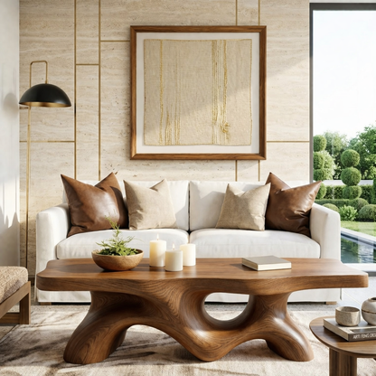 Unique Wooden Coffee Table with Curved Design for Living Room