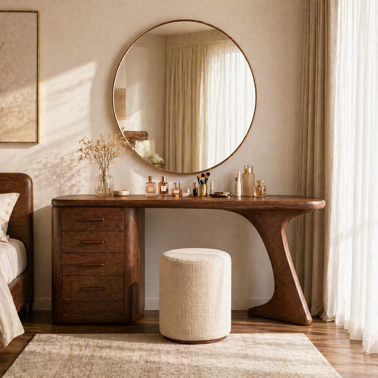 Modern Makeup Vanity Desk With Drawers Sculptural Dressing Table Bedroom Furniture