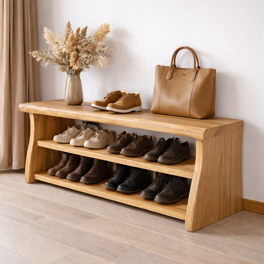 Solid Wood Entryway Bench with Shoe Storage Shelf – Rustic Wooden Shoe Rack Bench Kitchnce