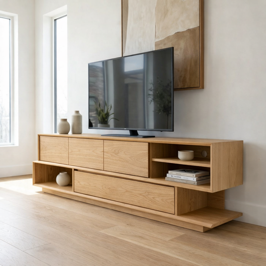 Solid Wood Media Console with Storage – Modern TV Stand, Minimal Design