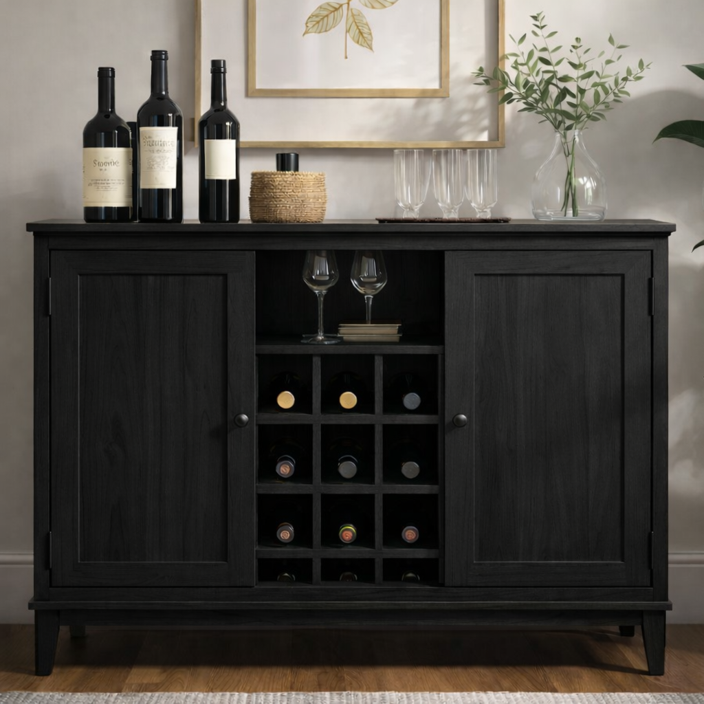 Handcrafted Solid Wood Wine Cabinet Storage Sideboard with Glass Holder Modern Home Bar
