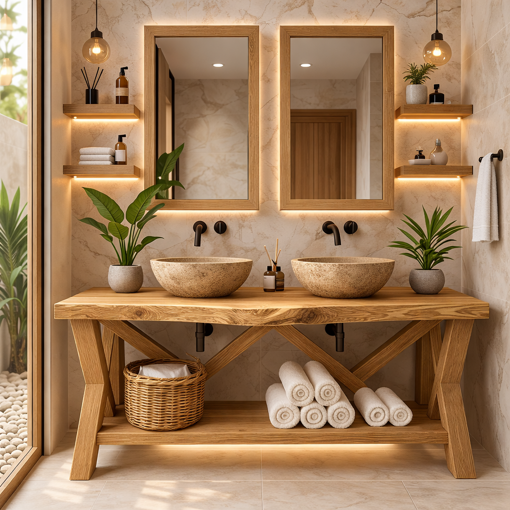 Rustic Double Bathroom Vanity Cabinet With Open Shelf Farmhouse Wood Vanity Base Kitchnce