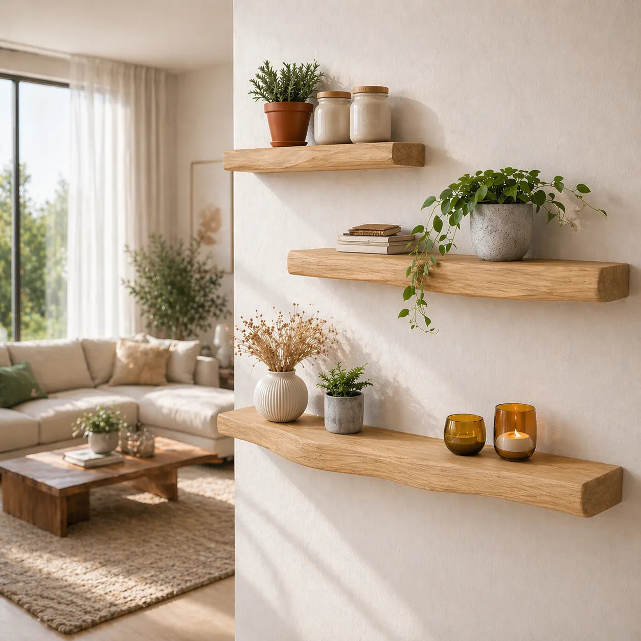 Solid Wood Floating Wall Shelf Rustic Live Edge Wall Mounted Shelf Kitchnce