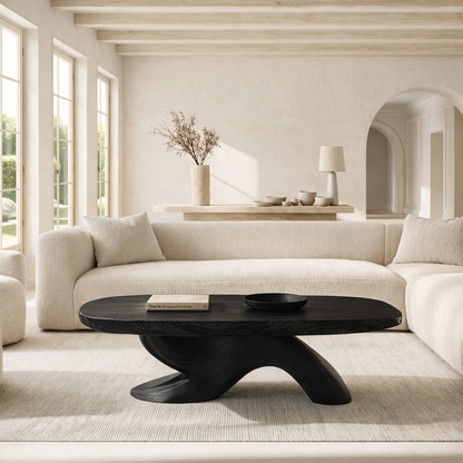 Organic Sculptural Coffee Table with Oval Top, Modern Minimalist Living Room Centerpiece