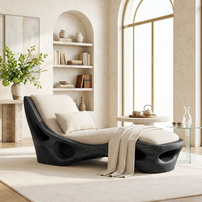 Modern Sculptural Chaise Lounge Chair, Curved Minimalist Statement Furniture Decor