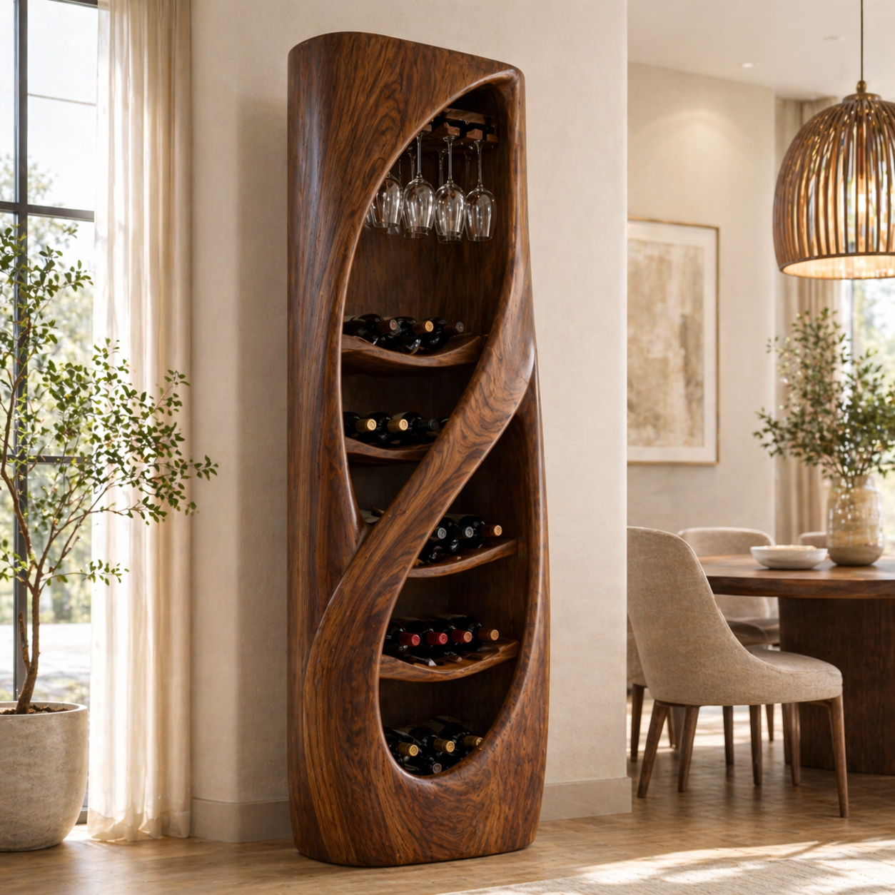 Sculptural Freestanding Wine Cabinet Home Bar Storage Glass Holder Display Organizer