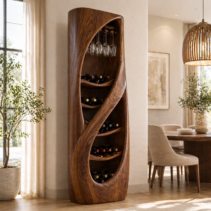 Sculptural Freestanding Wine Cabinet Home Bar Storage Glass Holder Display Organizer