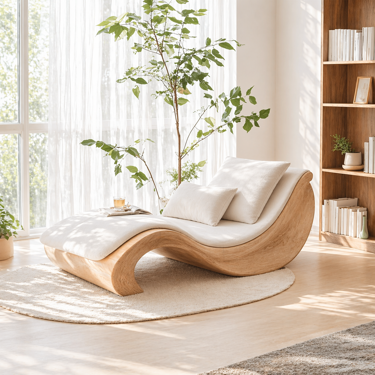 Modern Sculptural Chaise Lounge Curved Daybed with Cushion for Luxury Bedroom