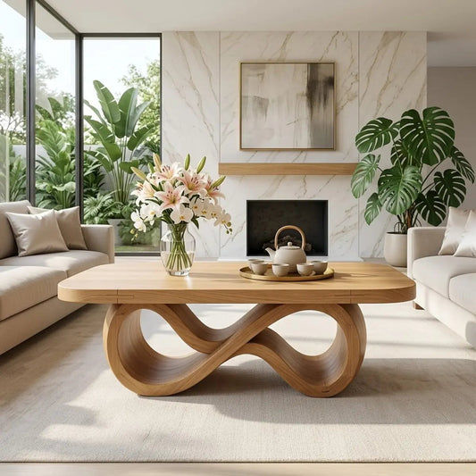 Elegant Infinity-Shaped Coffee Table, Modern Wooden Living Room Furniture Kitchnce