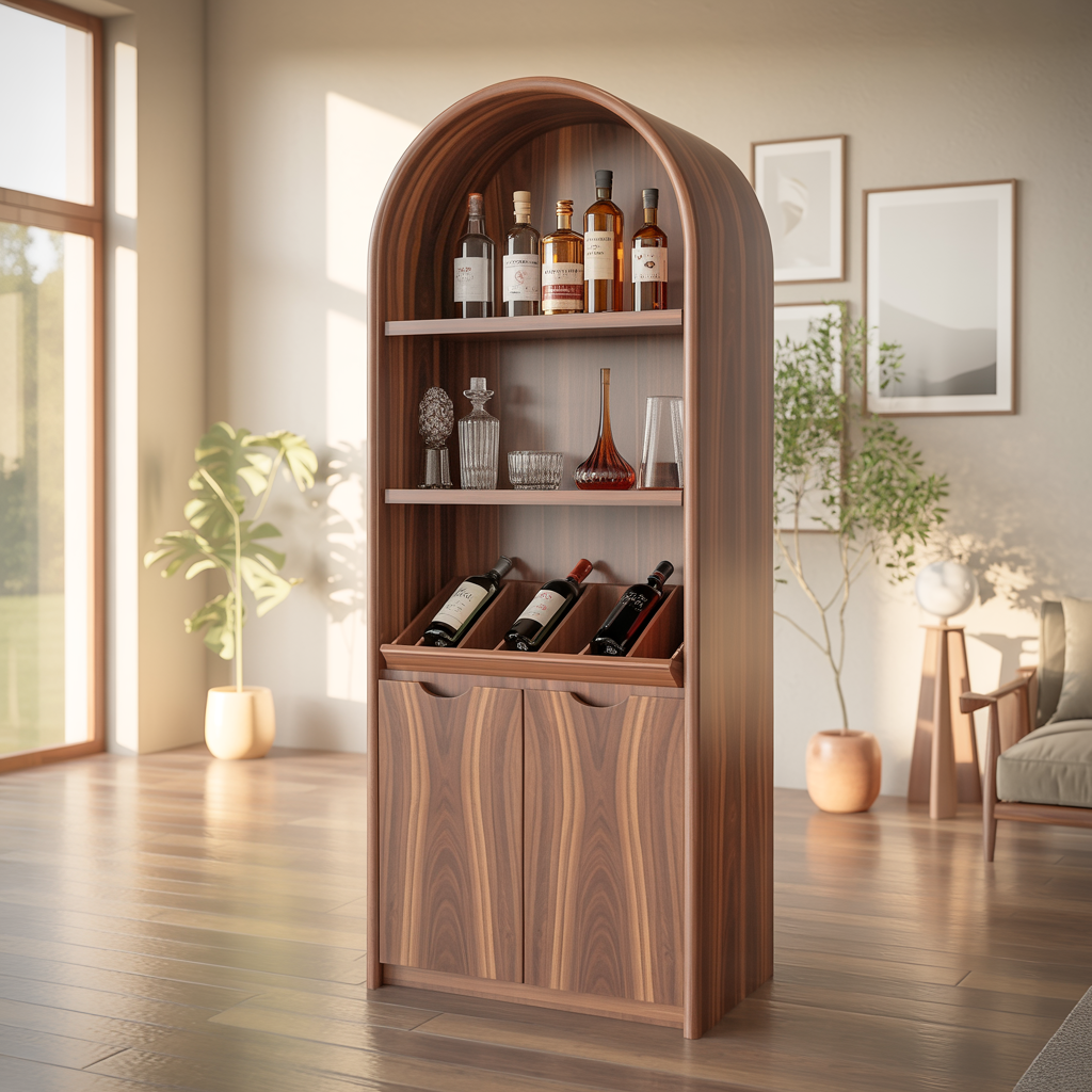 Solid Wood Arched Wine Storage Cabinet with Display Shelves and Bottle Organizer