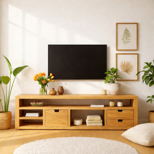Minimalist Wood TV Stand With Drawers Long Media Console Modern Entertainment Center Kitchnce