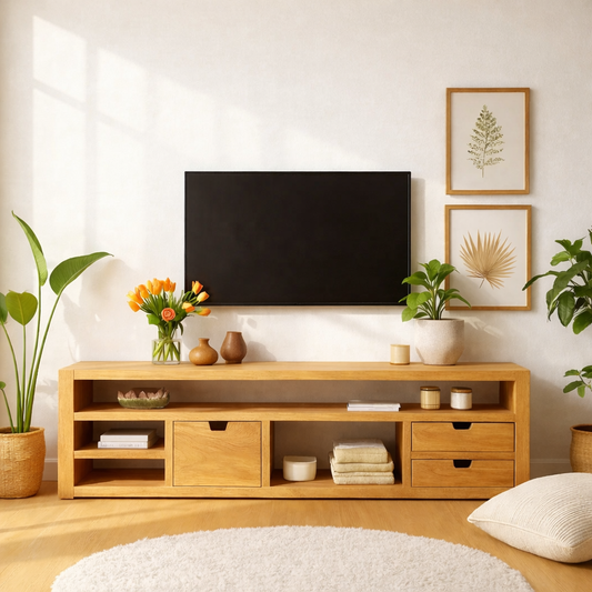 Minimalist Wood TV Stand With Drawers Long Media Console Modern Entertainment Center Kitchnce