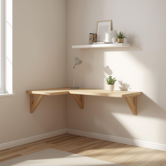 Floating Walnut Corner Desk – Minimalist Wall-Mounted Workspace