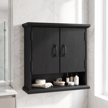 Floating Bathroom Cabinet, Wall Mounted Double Door Vanity Storage Organizer Shelf