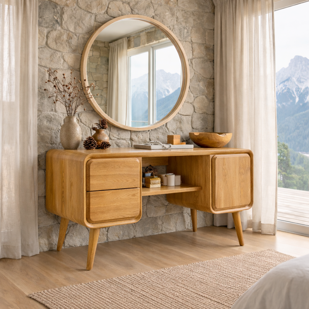 Solid Wood Makeup Vanity with Storage | Modern, Minimalist Design for Bedroom