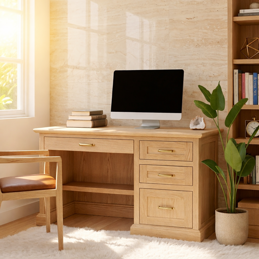 Modern Home Office Desk with Drawers Storage Wooden Style Writing Desk Workspace