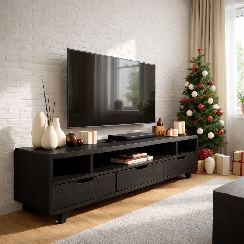 Mid Century Solid Wood Television Stand Walnut Media Console with Drawers Living Room Storage Kitchnce