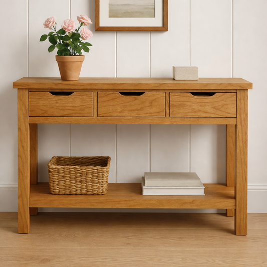 Rustic Wooden Console Table with Storage Drawers and Bottom Shelf for Entryway Kitchnce