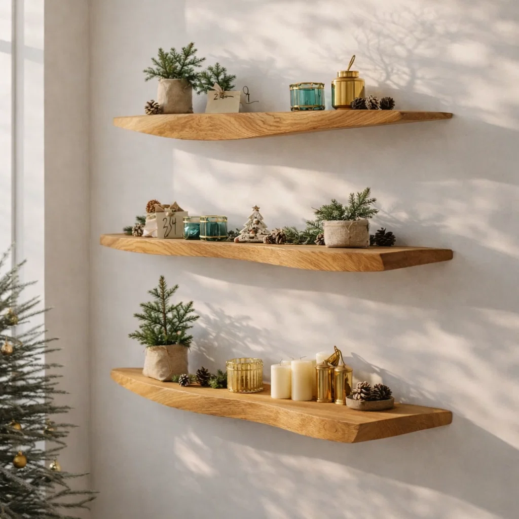 Live Edge Floating Wood Shelf - Rustic Natural Edge Wall Bookshelf for Modern Home Decor